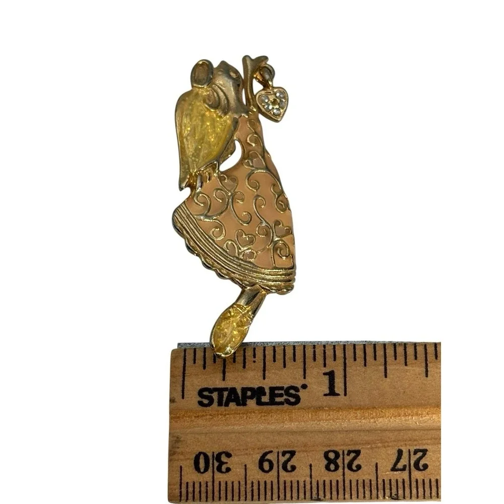 Vintage Gold Tone AAI Pink Enamel Dress Halo Angel Guardian Girl Brooch Pin‎